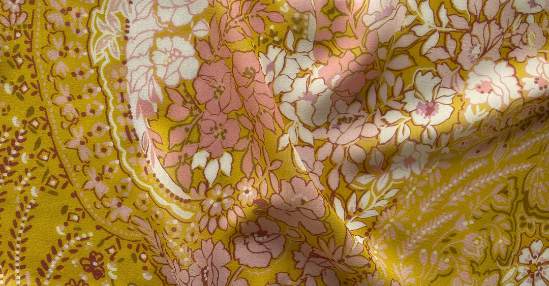 Giambattista Valli Flowing Goldenrod & Puce Mist Semi-Sheer Silk Georgette (Made in Italy)