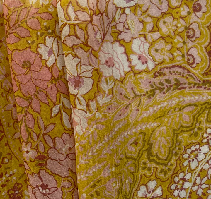 Giambattista Valli Flowing Goldenrod & Puce Mist Semi-Sheer Silk Georgette (Made in Italy)