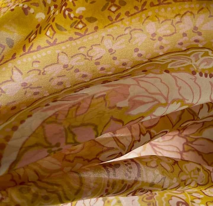 Giambattista Valli Flowing Goldenrod & Puce Mist Semi-Sheer Silk Georgette (Made in Italy)