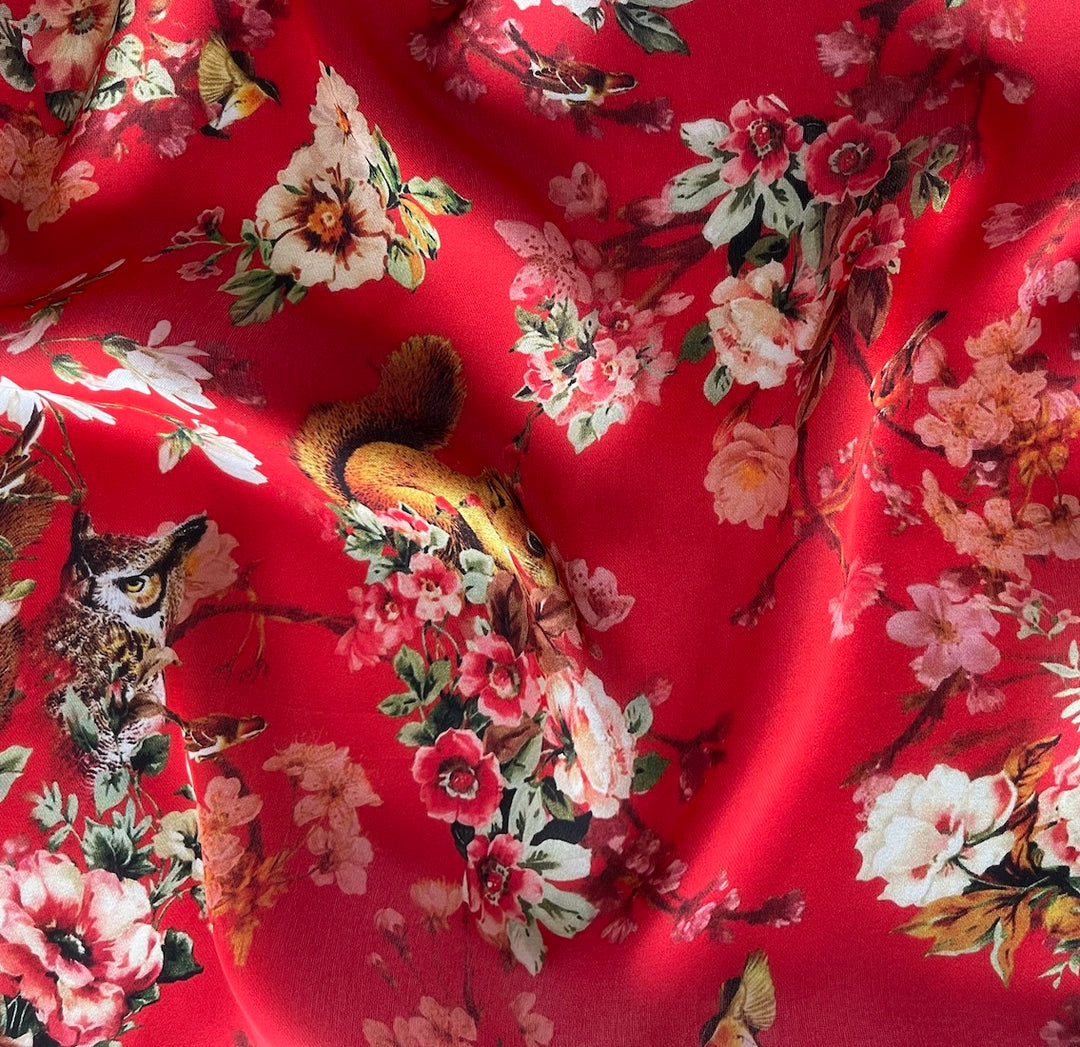 Gucci Woodland Squirrels & Songbirds Silk Satin Chiffon (Made in Italy)
