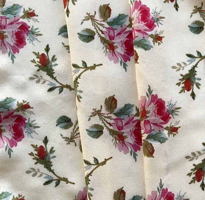 Gucci Raspberry Roses on Buttercream Silk Crepe de Chine (Made in Italy)