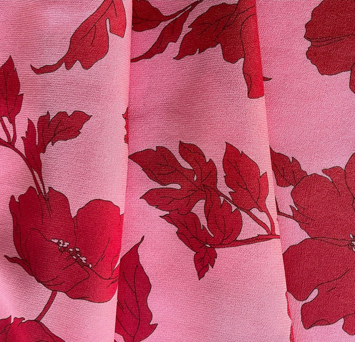 Designer Candy Red Poppies on Rouge Pink Silk Crepe de Chine (Made in Italy)