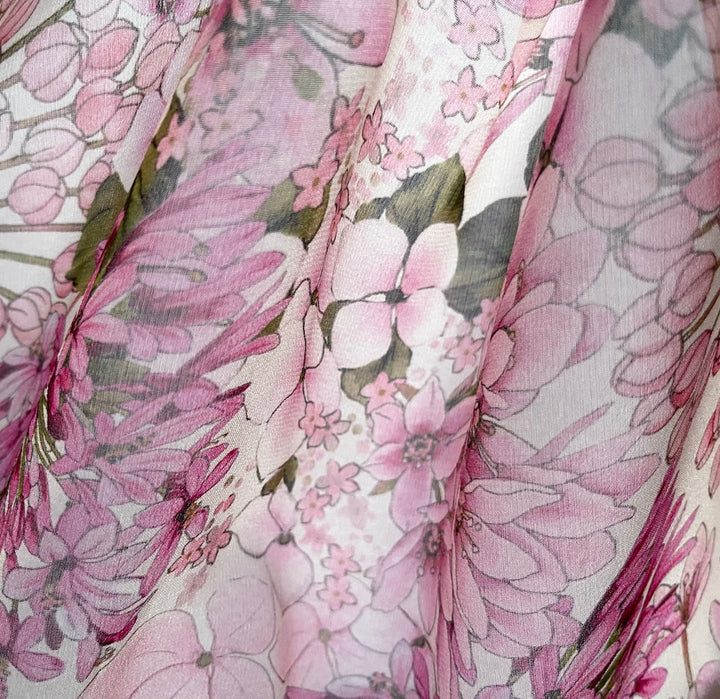 Designer Gloriously Romantic Pink Profusion Silk Chiffon (Made in Italy)