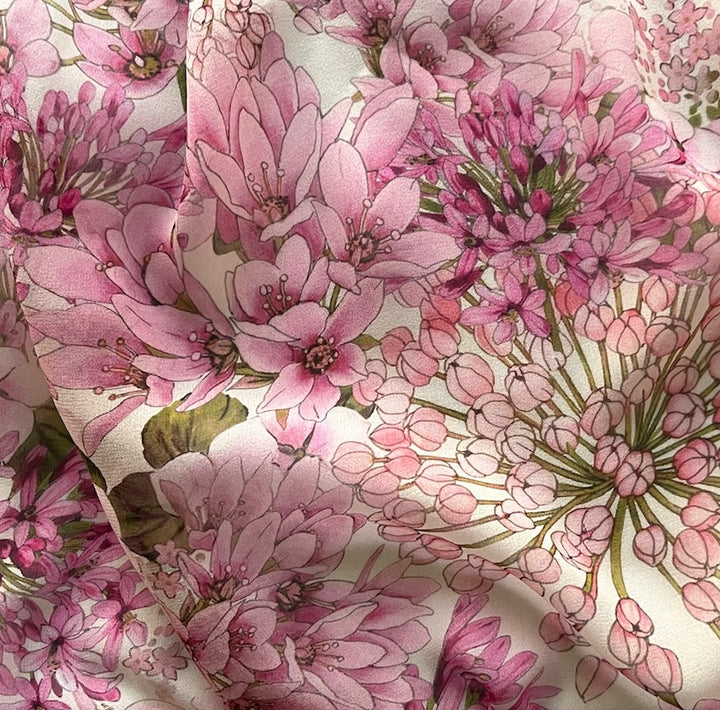 Designer Gloriously Romantic Pink Profusion Silk Chiffon (Made in Italy)