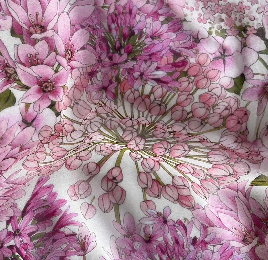 Designer Gloriously Romantic Pink Profusion Silk Chiffon (Made in Italy)