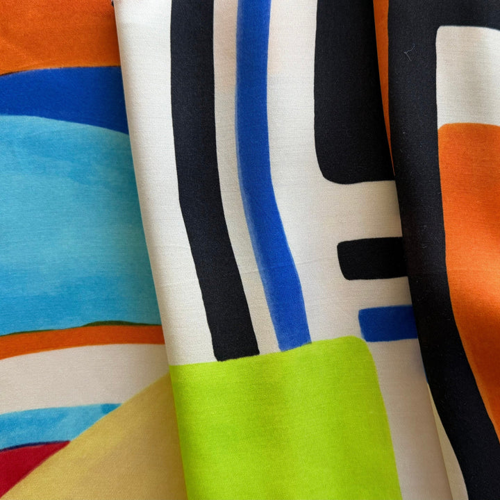 Abstract Jitterbug Rayon Satin Charmeuse (Made in Italy)
