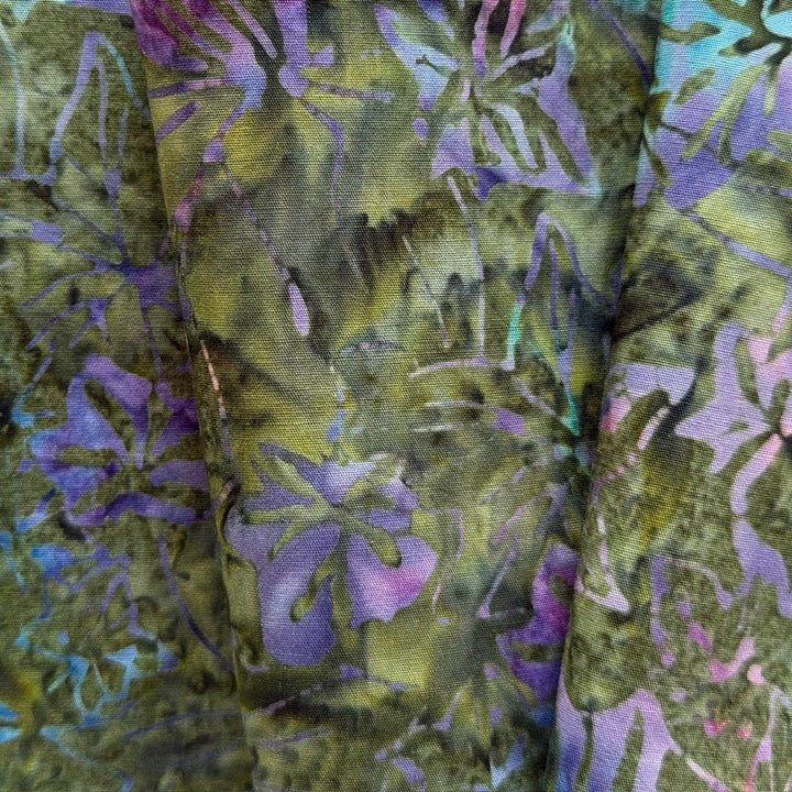 Moss Green Maple Leaves Cotton Batik (Made in Indonesia)