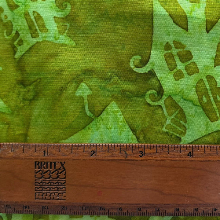 Spooky Haunted Houses in Chartreuse Cotton Batik (Made in Indonesia)