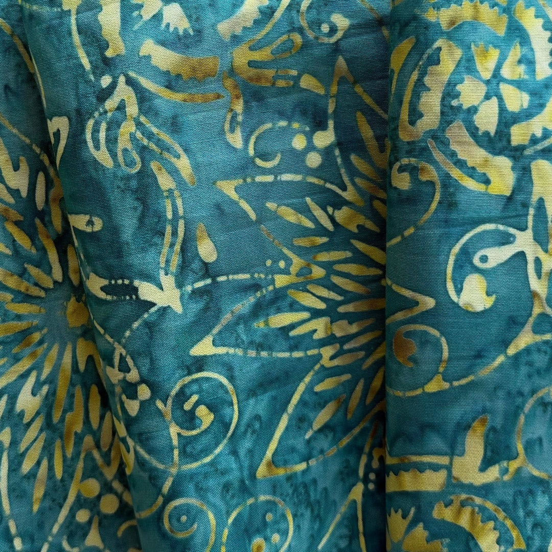 Teal Arabesque Floral Cotton Batik (Made in Indonesia)