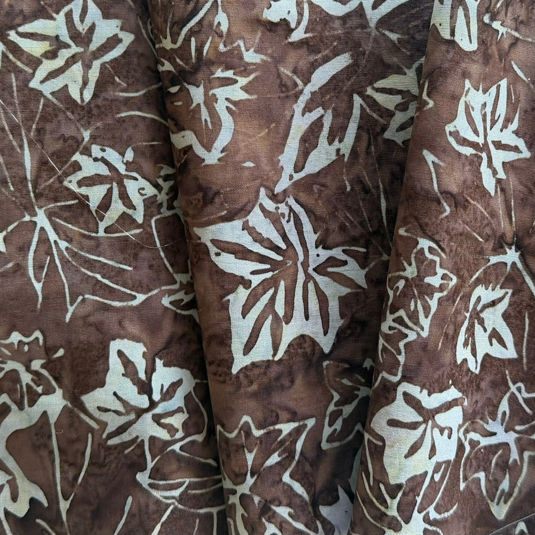 Pale Blue Coffee Maple Leaves Cotton Batik (Made in Indonesia)
