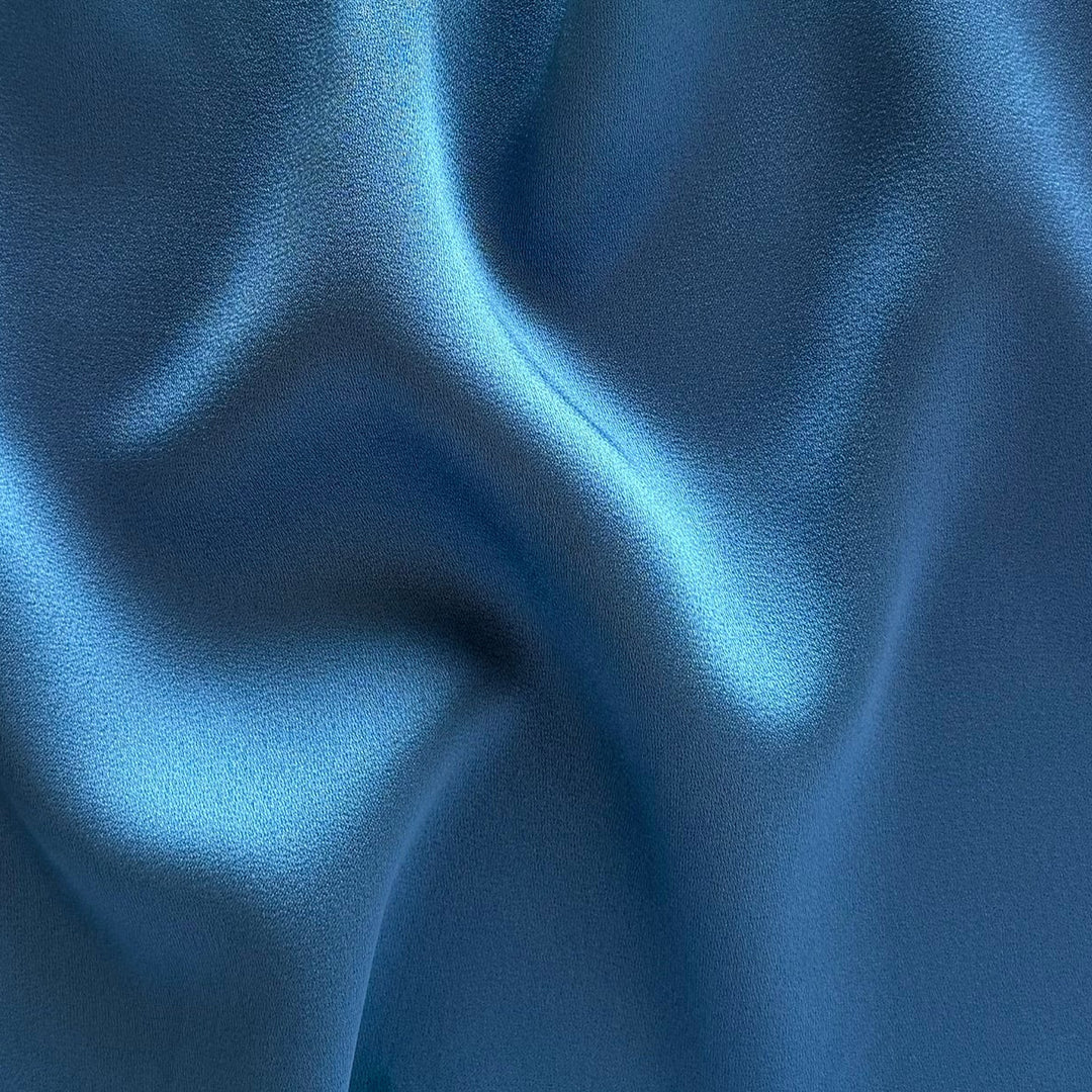 Gleaming Copen Blue Triacetate Blend Crepe Back Satin (Made in Italy)
