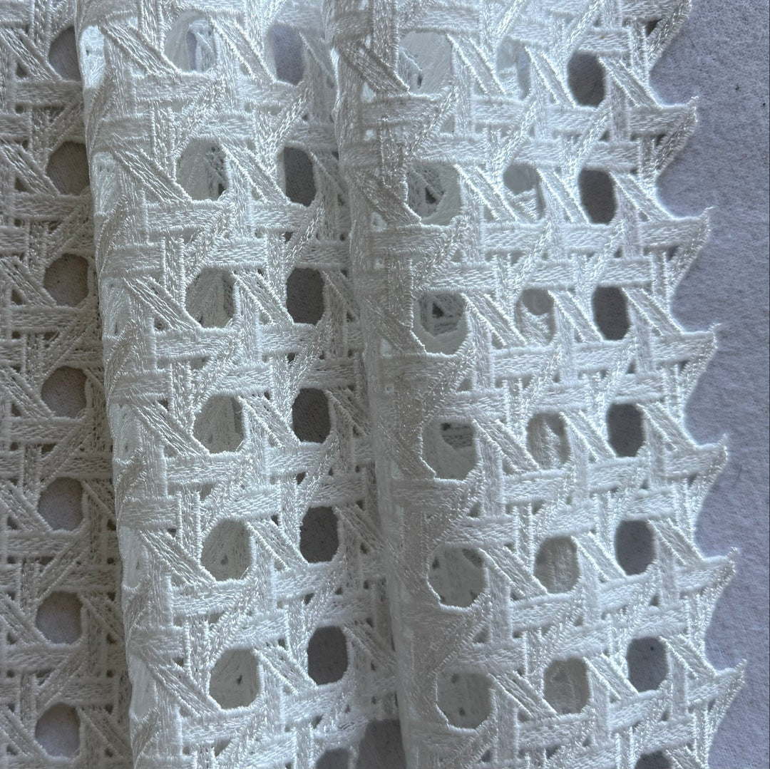 Giambattista Valli White Geometric Basketweave Embroidered  Polyester Eyelet (Made in Italy)