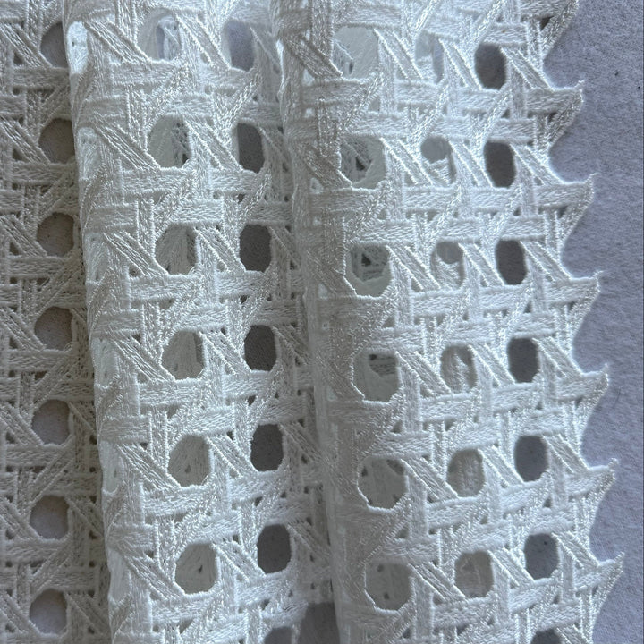 Giambattista Valli White Geometric Basketweave Embroidered  Polyester Eyelet (Made in Italy)