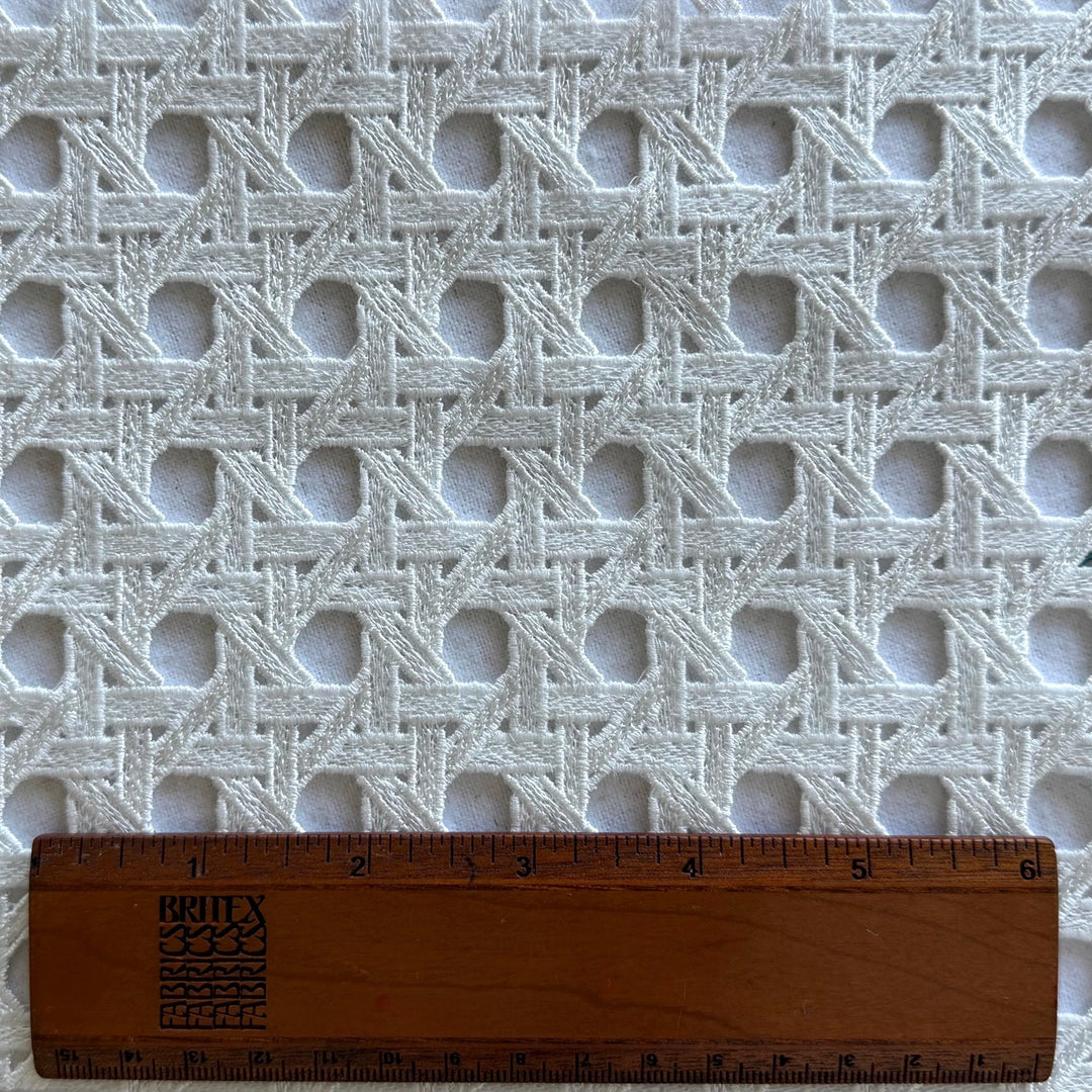 Giambattista Valli White Geometric Basketweave Embroidered  Polyester Eyelet (Made in Italy)