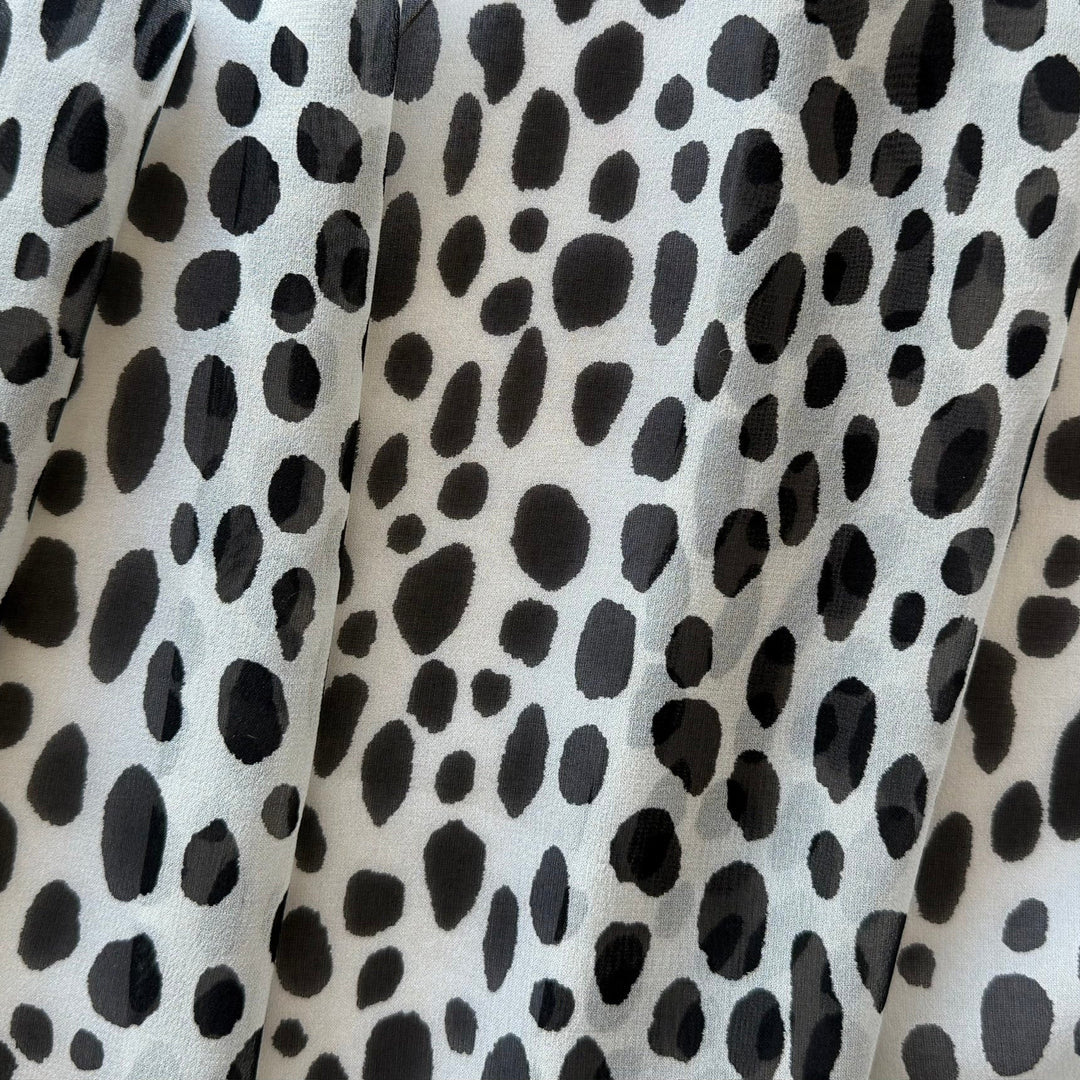 Semi-Sheer Black Oblong Spots Silk Chiffon (Made in Italy)