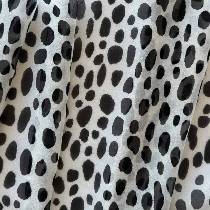 Semi-Sheer Black Oblong Spots Silk Chiffon (Made in Italy)