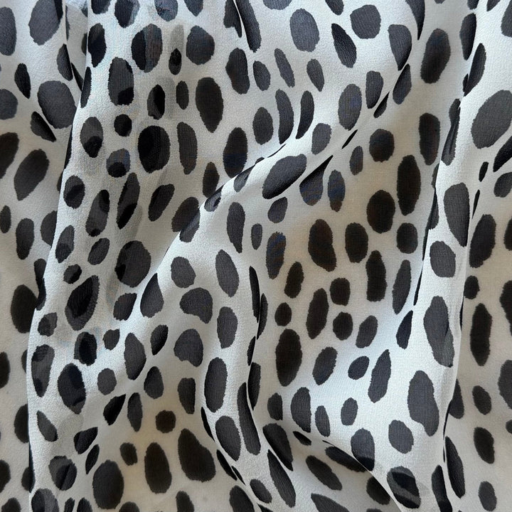Semi-Sheer Black Oblong Spots Silk Chiffon (Made in Italy)