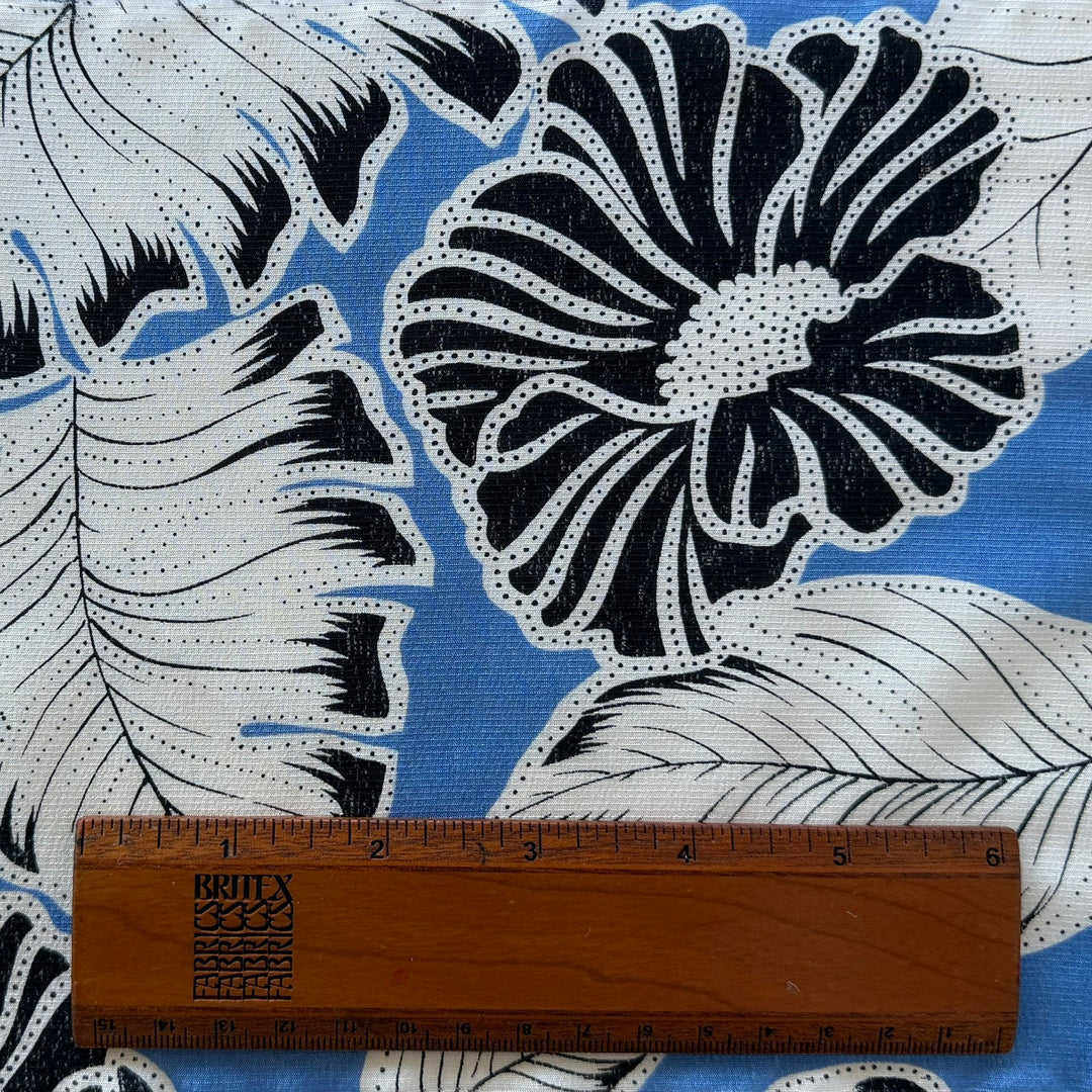 Graphic Tropical Foliage Silk on Cornflower Blue Crepe de Chine (Made in Italy)