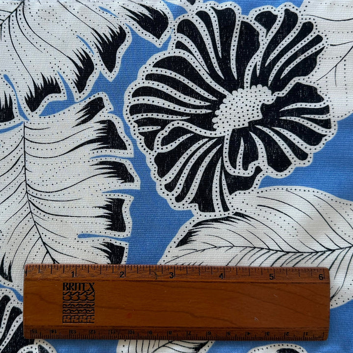 Graphic Tropical Foliage Silk on Cornflower Blue Crepe de Chine (Made in Italy)