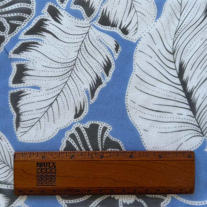 Sheer Graphic Tropical Foliage Silk on Cornflower Blue Chiffon (Made in Italy)