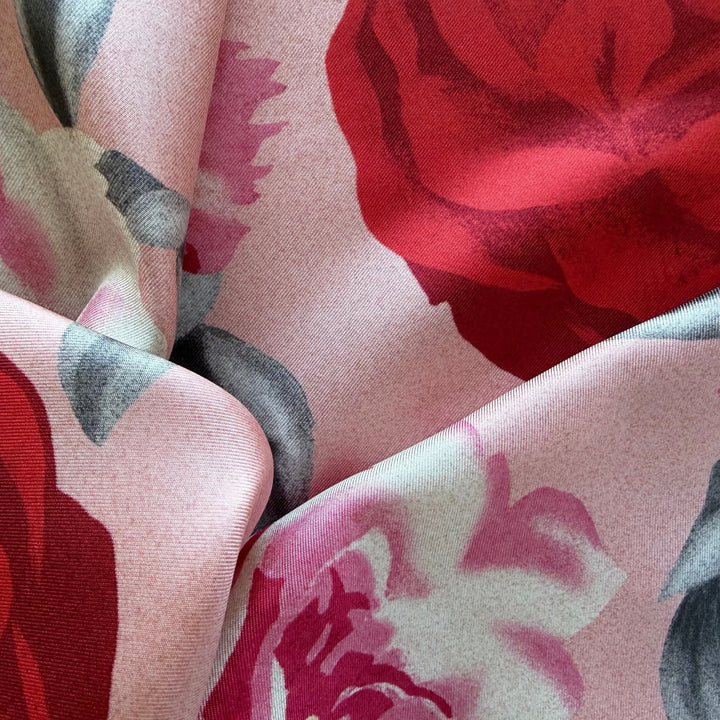 Ferragamo Lipstick Red Roses on Blush Signature Silk Twill (Made in Italy)