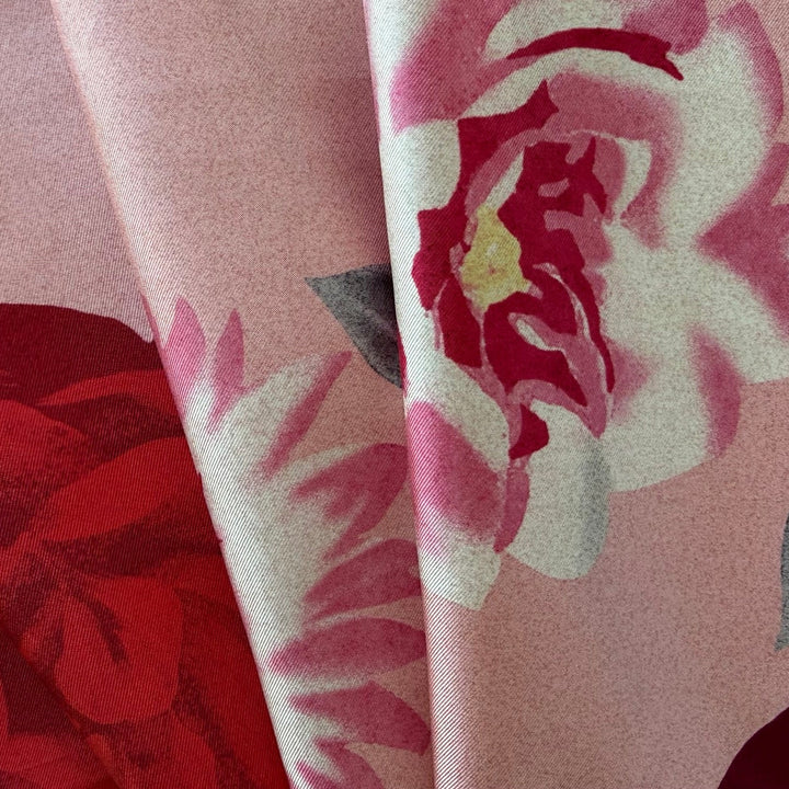 Ferragamo Lipstick Red Roses on Blush Signature Silk Twill (Made in Italy)