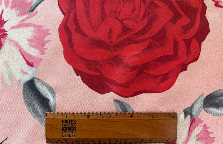Ferragamo Lipstick Red Roses on Blush Signature Silk Twill (Made in Italy)