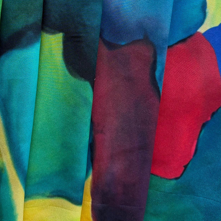 Exquisite Der Blaue Reiter Painterly Silk Crepe de Chine (Made in Italy)