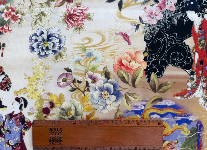 Japanese Floral Garden Breeze Stretch Silk Satin Charmeuse (Made in Italy)