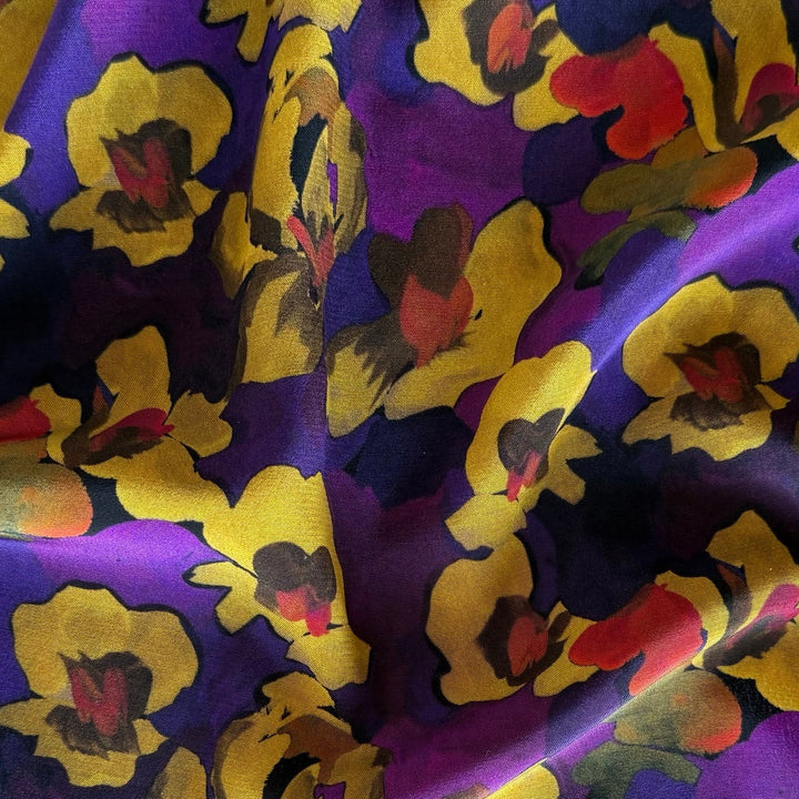 Liberty of London Jemma Rose Golden Pansies Silk Crepe de Chine (Made in Italy)