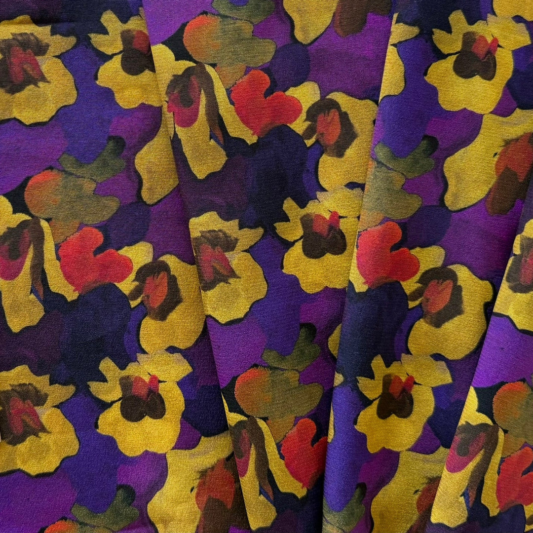 Liberty of London Jemma Rose Golden Pansies Silk Crepe de Chine (Made in Italy)