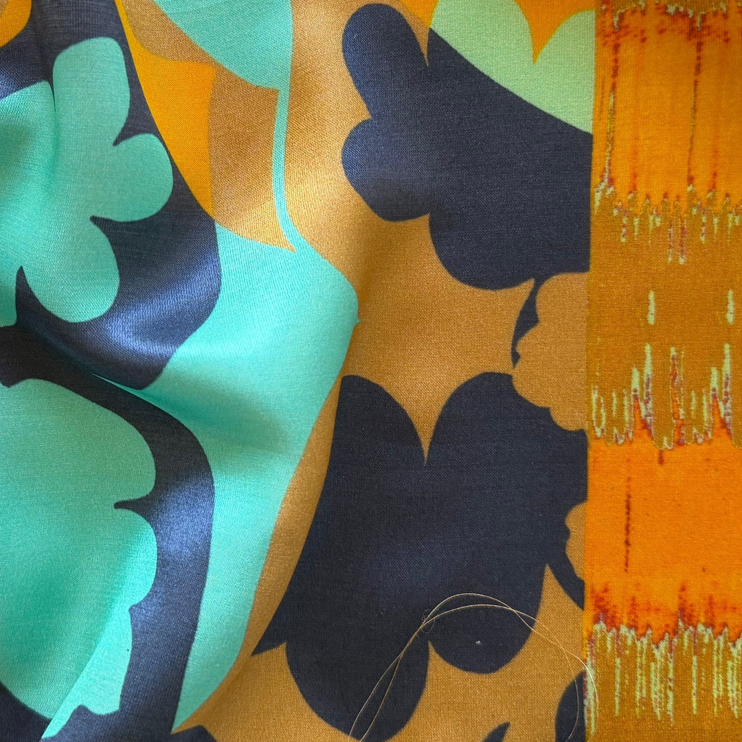 Mod Large-Scale Floral Persian Turquoise Stretch Silk & Viscose Satin (Made in Italy)
