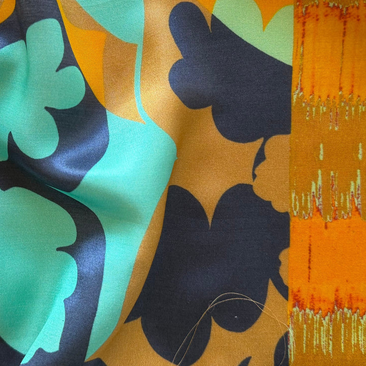 Mod Large-Scale Floral Persian Turquoise Stretch Silk & Viscose Satin (Made in Italy)