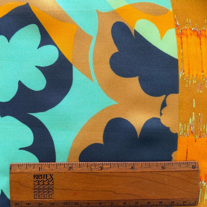 Mod Large-Scale Floral Persian Turquoise Stretch Silk & Viscose Satin (Made in Italy)
