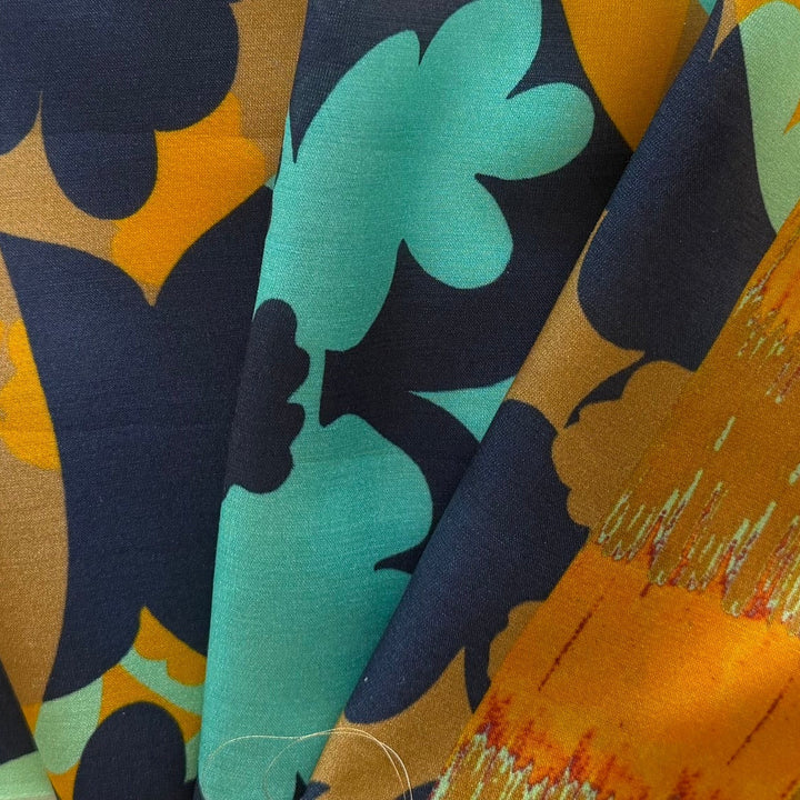Mod Large-Scale Floral Persian Turquoise Stretch Silk & Viscose Satin (Made in Italy)