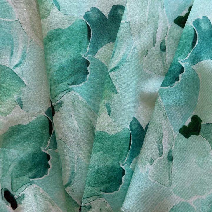 Aquamarine Abstract Waterscape Silk Crepe de Chine (Made in Italy)