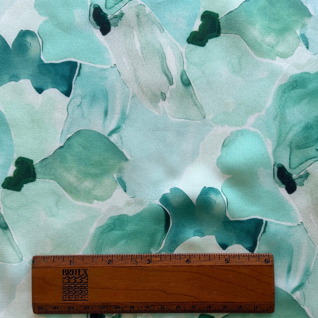 Aquamarine Abstract Waterscape Silk Crepe de Chine (Made in Italy)
