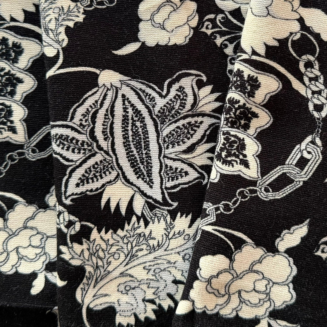 Black & Off-White Arabesque Swirl Rayon Viscose Blend Ponte Double-Knit (Made in Italy)