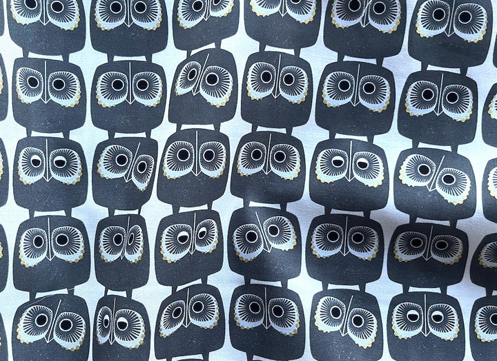 Mid-Weight Charcoal Gold Metallic Nosey Owl Flock Quilting Cotton (Made in Japan)