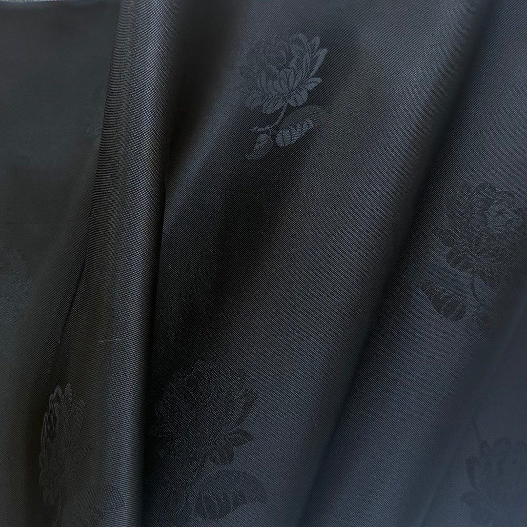 Jet Black Cotta Cupro Rayon Jacquard Bemberg Lining (Made in Italy)