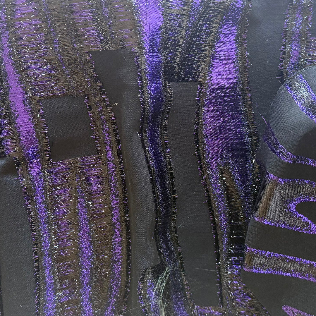 Dramatic Violet Seaweed Skyscrapers Metallic Stretch Polyester Brocade (Made in Italy)