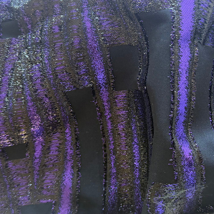 Dramatic Violet Seaweed Skyscrapers Metallic Stretch Polyester Brocade (Made in Italy)