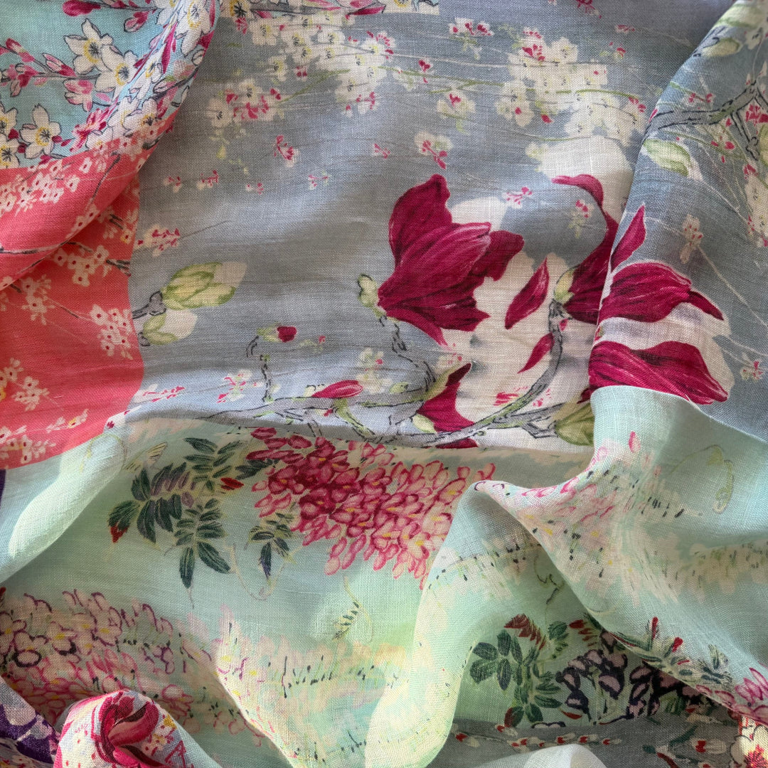 60" Panel - Etro Lilies & Jasmine Patchwork Handkerchief Linen (Made in Italy)