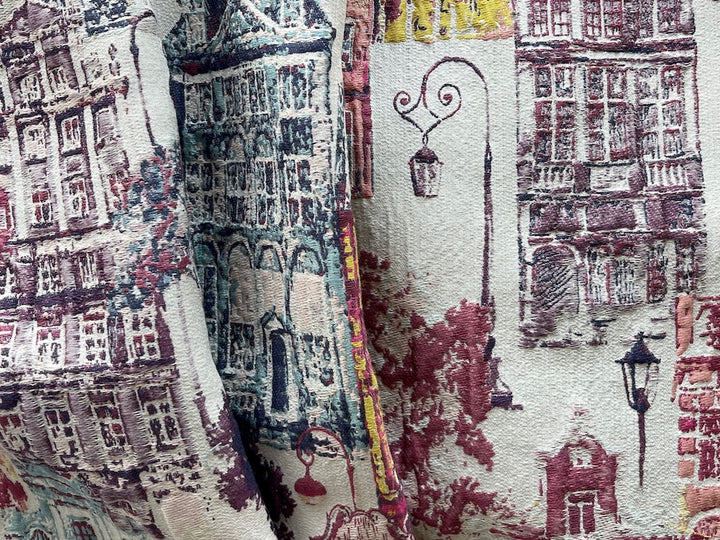 Amsterdam Townhouses Cityscape Viscose Blend Brocade Tapestry (Made in Turkey)