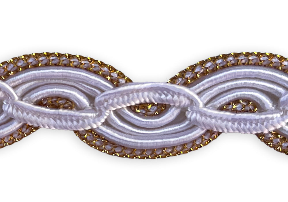 5/8" Bright Metallic Gold & White Braided Trim (Made in France)