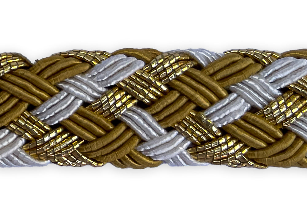 3/4" Café au Lait, Off-White & Gold Metallic Braided Trim (Made in France)
