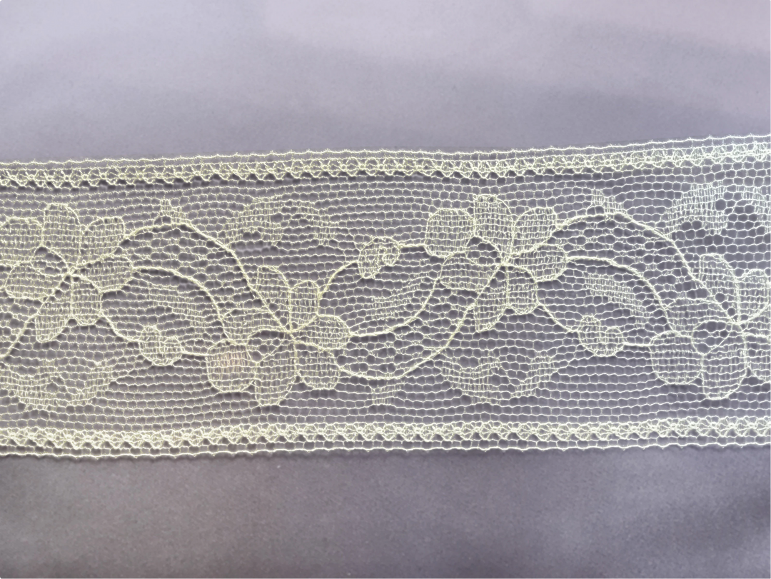 2" Ivory Scrolled Flowers Silk Vintage Lace Trim (Made in France)