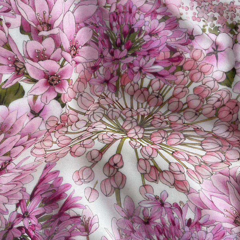 Designer Gloriously Romantic Pink Profusion Silk Chiffon (Made in Italy)