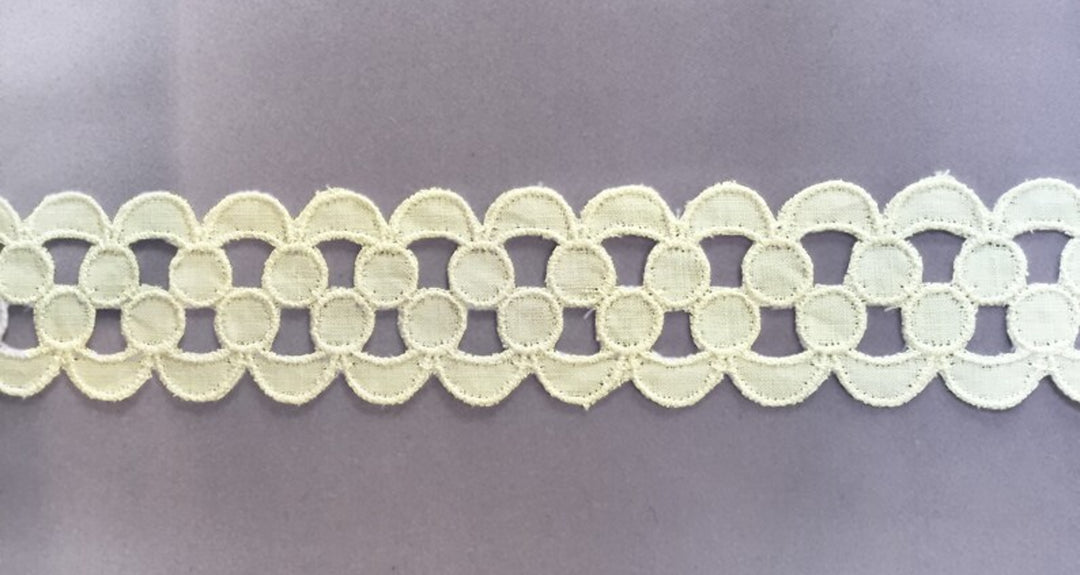 1"  Pale Ivory Bauhaus-Inspired Cotton Vintage Eyelet Lace Trim (Made in Switzerland)