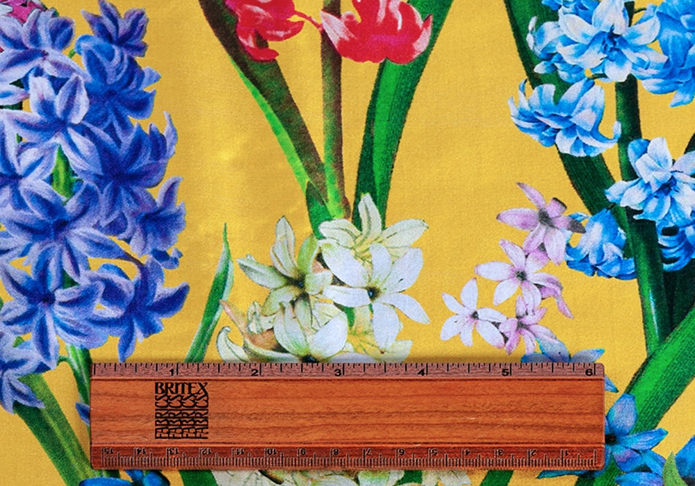 Fragrant Hyacinths on Gold Silk Crepe de ChineMade in Italy)